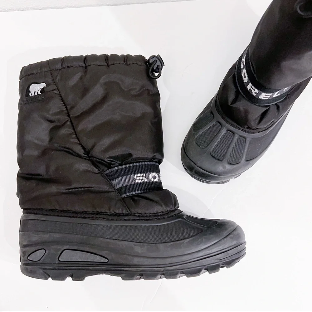 Sorel Cub Winter Insulated Rubber Sole Black Snow Boots Y7 W8.5 - Picture 3 of 16